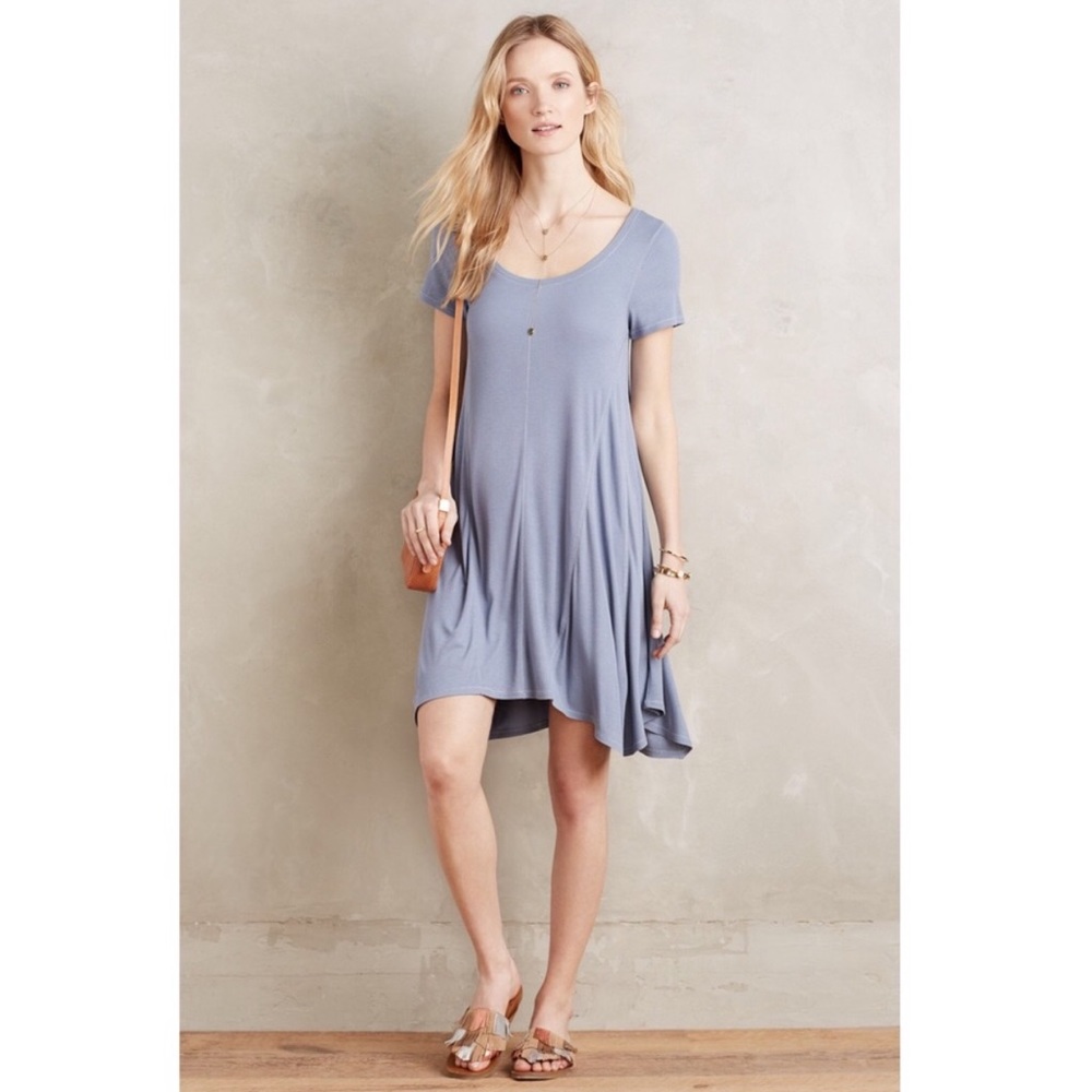 Anthropologie Bordeaux Blue Ribbed Day Swing Dress